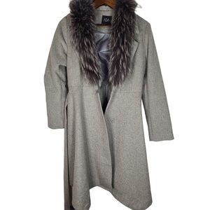 Ada Wool Blend Fox Fur Grey Hooded Jacket Womens 8